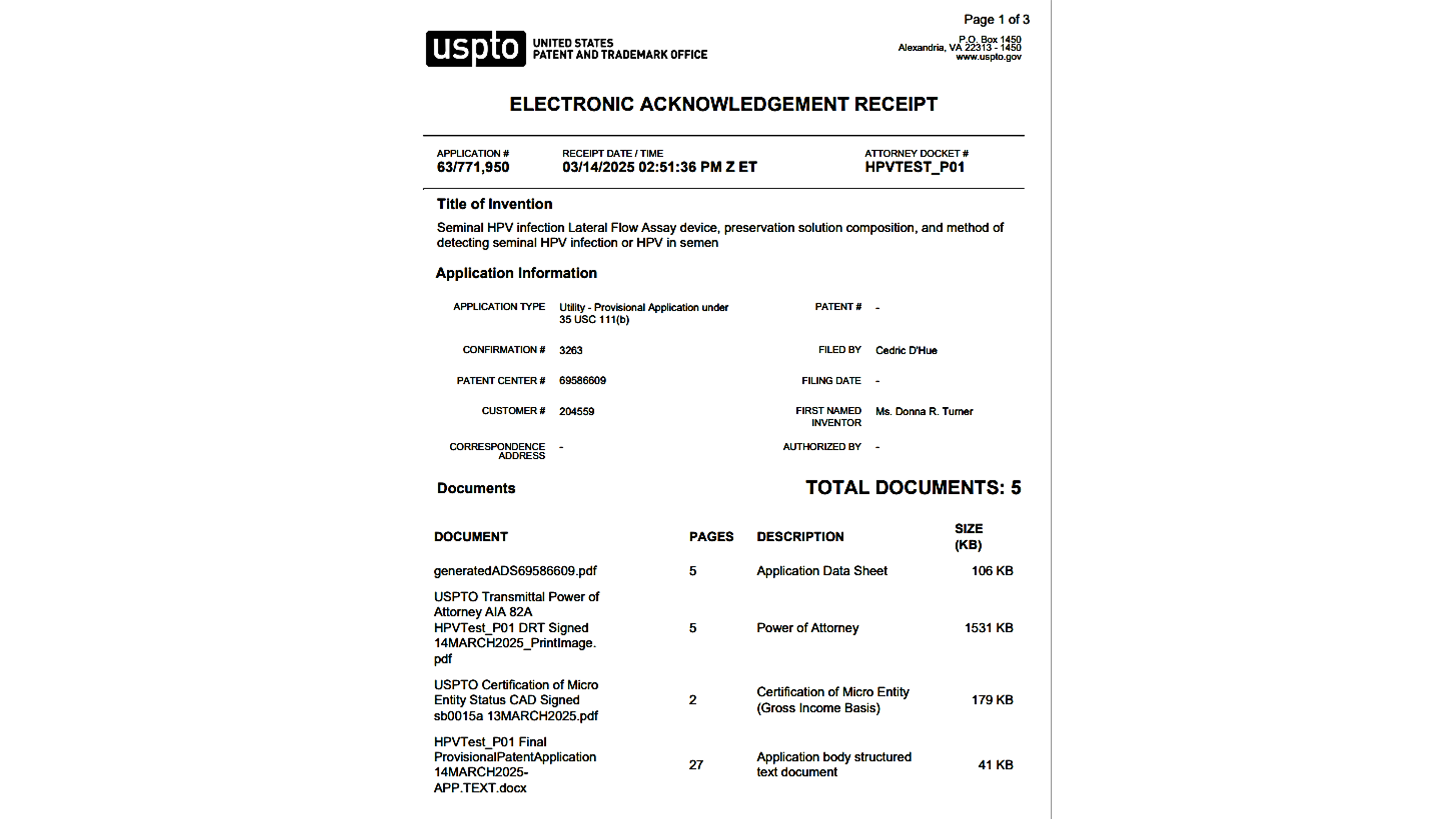 USPTOelectronicAcknowledgement USPTOelectronicAcknowledgement