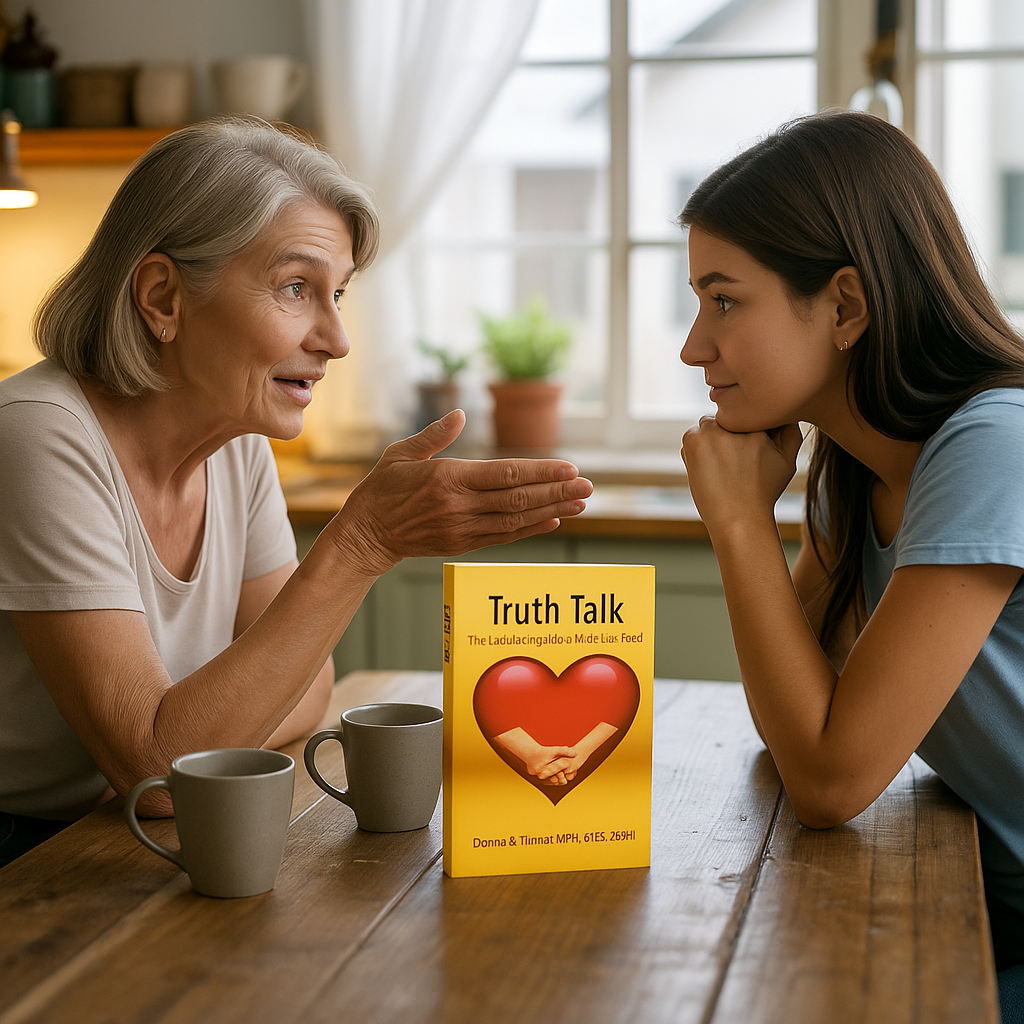 Older Mother and Daughter at the Kitchen Table with Truth Talk