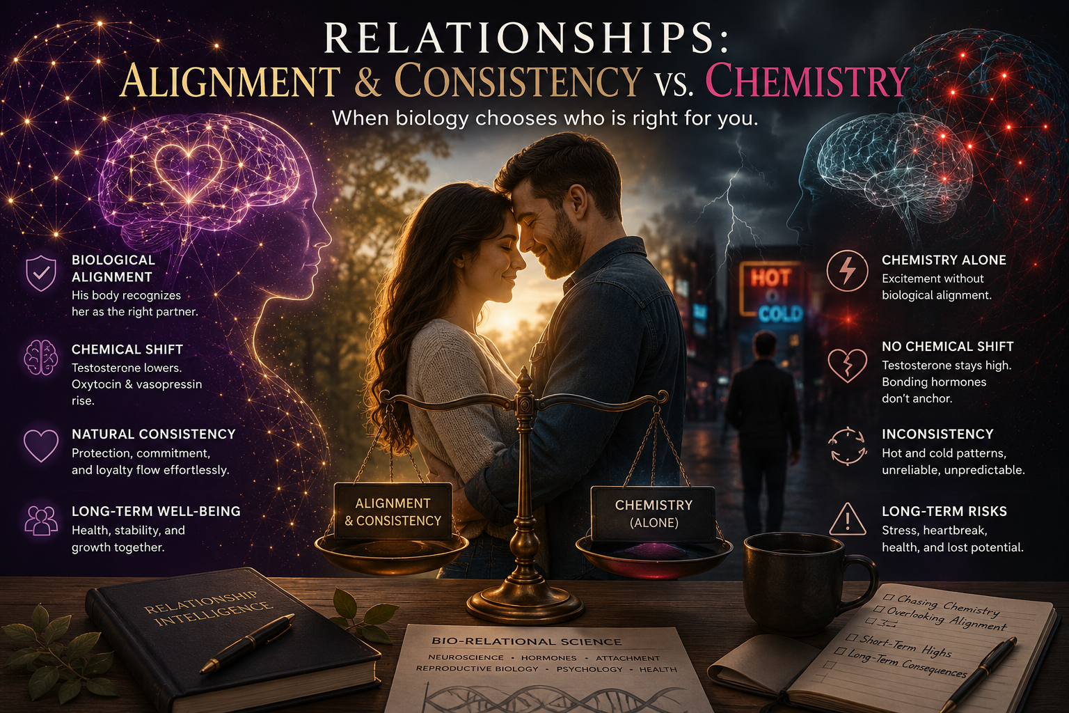 Relationship biology illustration comparing alignment and consistency with chemistry alone