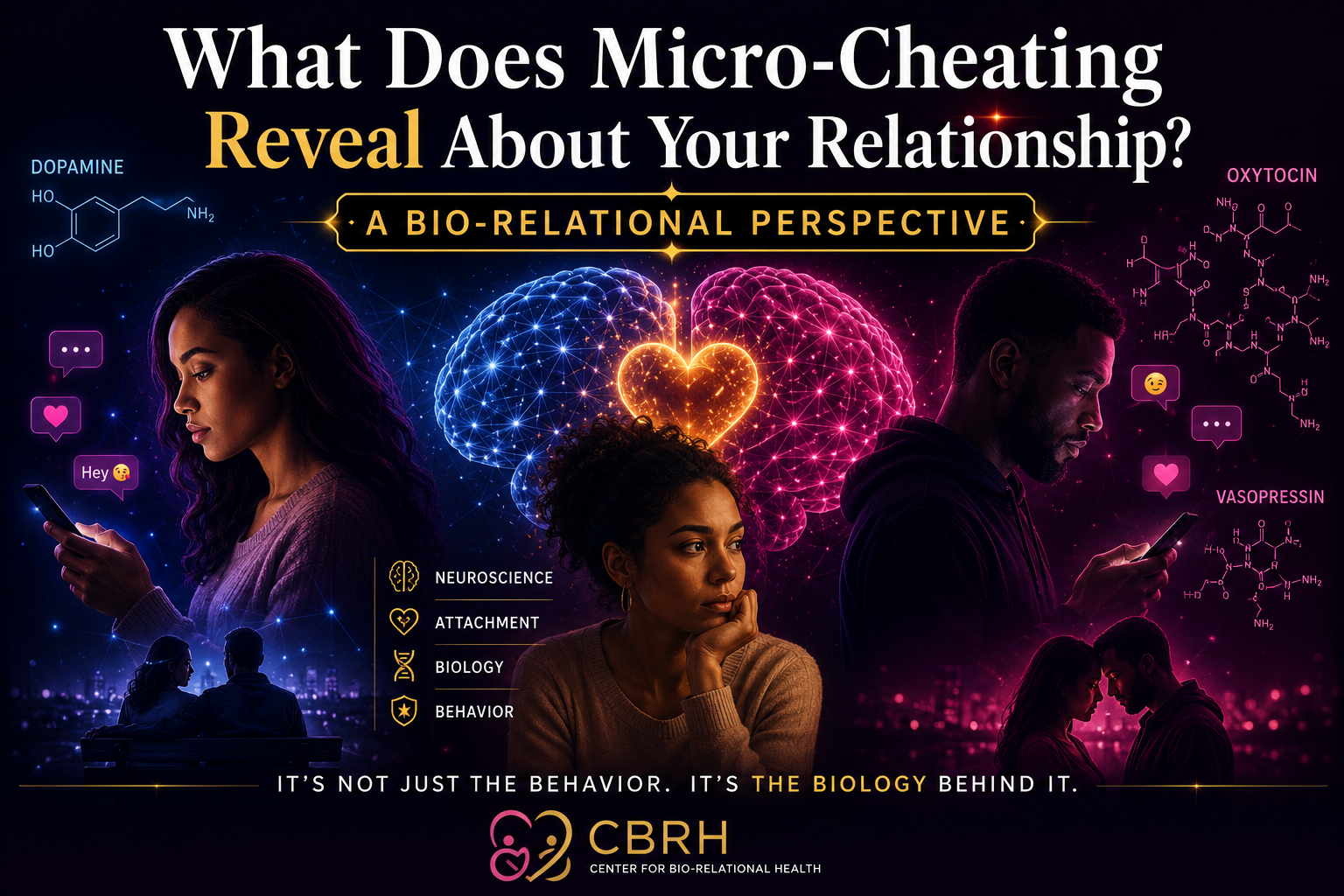 Illustration depicting secrecy, digital communication, emotional boundaries, and micro-cheating within a relationship
