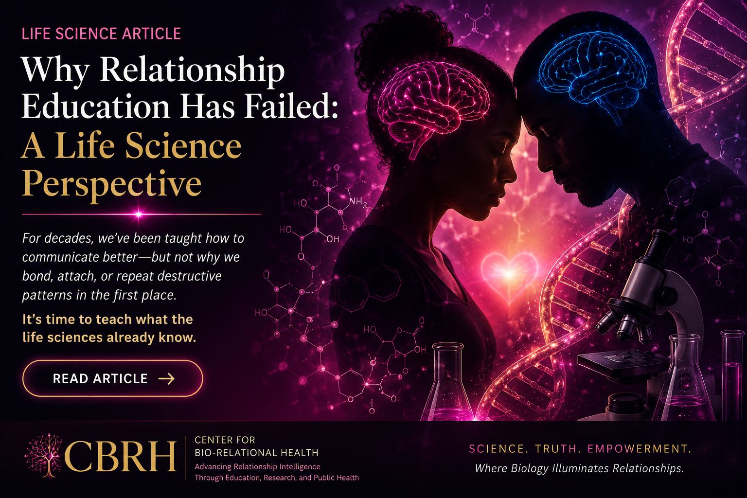 Scientific illustration showing the biological and psychological dimensions missing from conventional relationship education